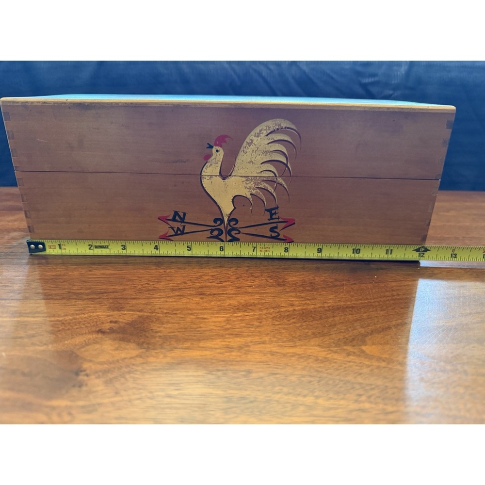 Vintage Redbird Line Hand Decorated Japan Wooden Recipe Box Rooster Weather Vane